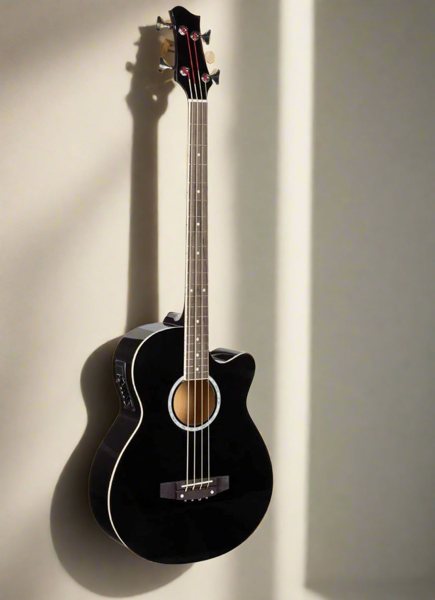 E-coustic Bass Guitar 4 String (Black) W/ Gig Bag