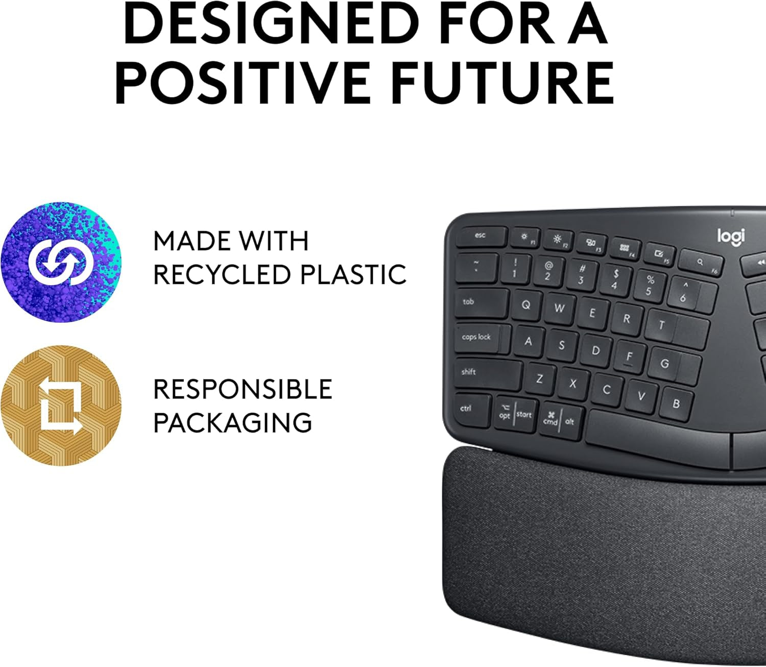 ERGO K860 Wireless Ergonomic Keyboard - Split Keyboard, Wrist Rest, Natural Typing, Stain-Resistant Fabric, Bluetooth and USB Connectivity, Compatible with Windows/Mac, Black