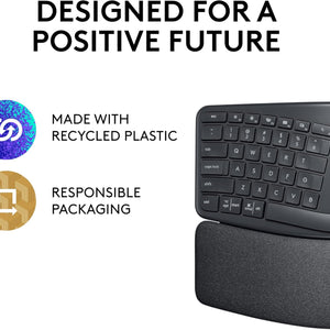 ERGO K860 Wireless Ergonomic Keyboard - Split Keyboard, Wrist Rest, Natural Typing, Stain-Resistant Fabric, Bluetooth and USB Connectivity, Compatible with Windows/Mac, Black