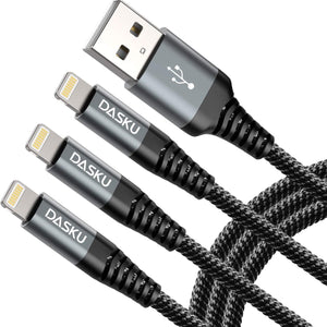 Lightning Cable 3Ft 3Pack Nylon Braided Heavy Duty Iphone Charger Cord Black Compatible with 14/13 / 12/11 Pro Max/X/Xs Max/Xr /8 Plus/ 7 6S plus 6 Plus/Ipad Mini/Air