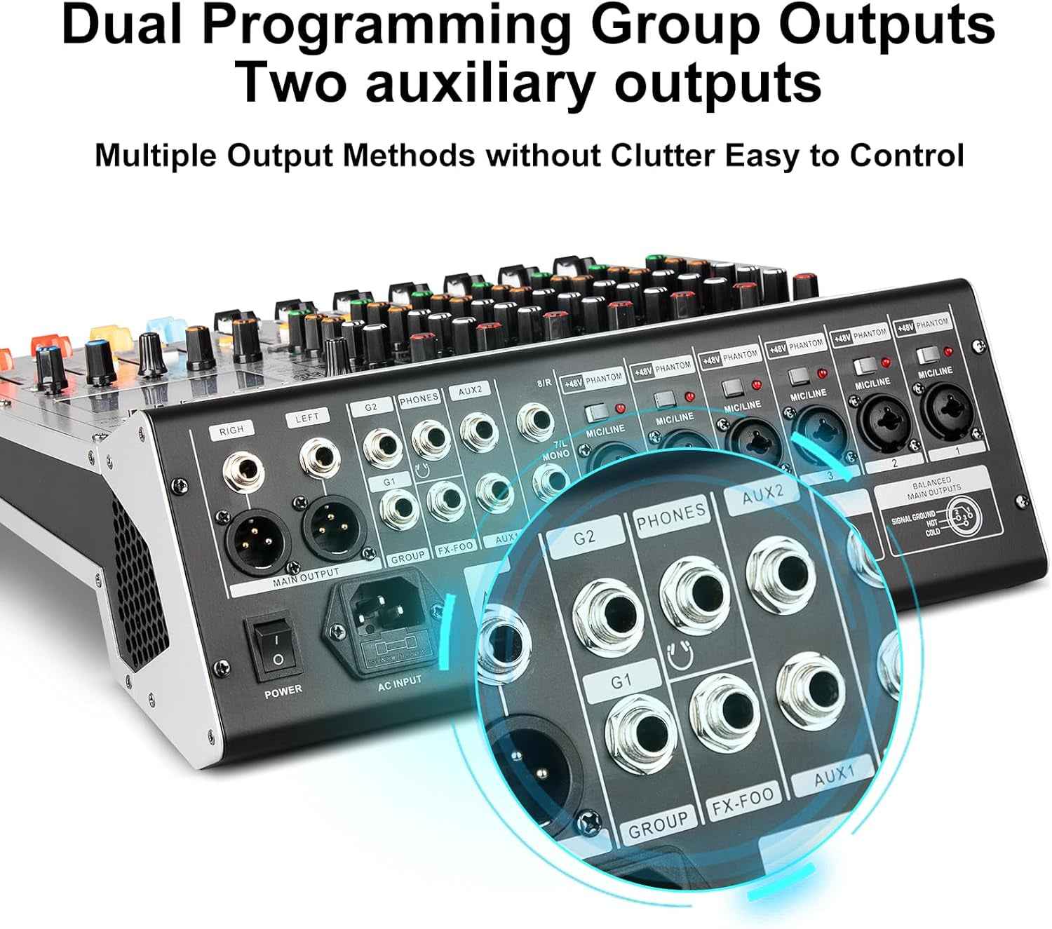 AG8 Professional Audio Mixer 8 Channel with MP3 Player Source USB Recording,With Grouping and 2 AUX Interfaces, 99DSP Effectfor Professional and Beginners