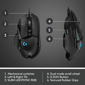 502 HERO High Performance Wired Gaming Mouse, HERO 25K Sensor, 25,600 DPI, RGB, Adjustable Weights, 11 Programmable Buttons, On-Board Memory, PC / Mac