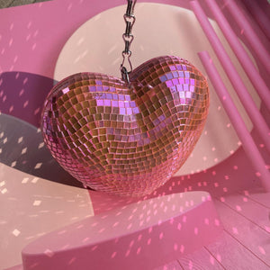 Mirror Disco Ball with Chain, Heart 8 Inch Pink Disco Ball Reflective Mirror Ball Hanging Ornament for Birthday Wedding Party Decor, Disco Ball Ornaments