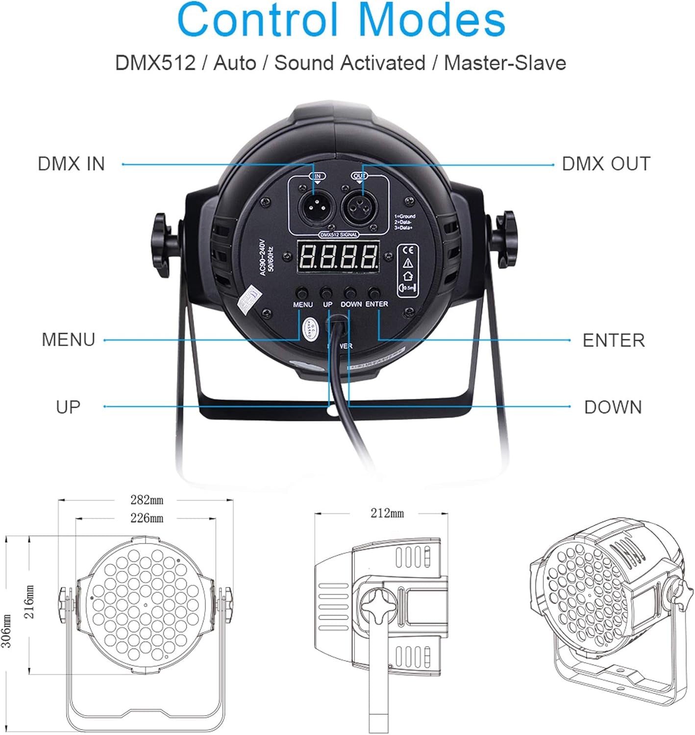 DJ Lights DMX Sound Activated, 54 X 3W LED Par Lights RGB Stage Lights DMX, DJ Par Lights for Church, Concert, Wedding, Party, Bar, Stage Lighting (1)