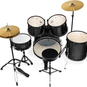 5-Piece Complete Full Size Adult Drum Set with Remo Batter Heads - Black