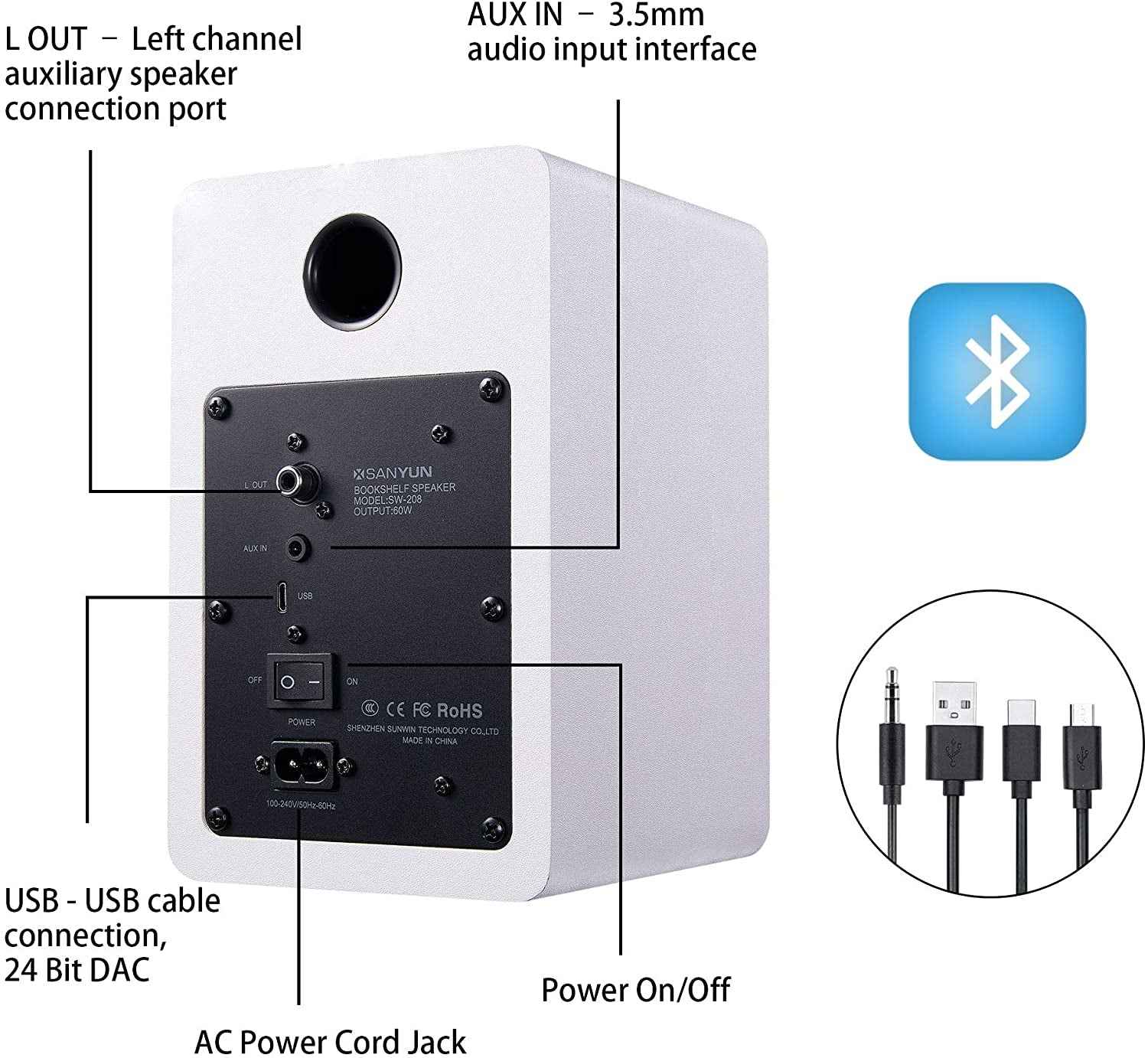 SW208 3" Bluetooth Monitors 60W Pair