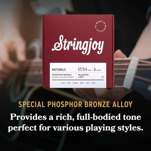 NB1254 Phosphor Bronze Acoustic Guitar Strings, 12-54 Light Gauge, Acoustic Guitar Strings for Clear Tones, Durable Light Guitar Strings, Naturals 6 String Set