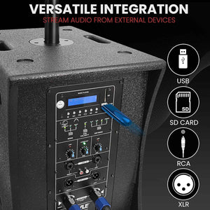 Line Array Column Speaker - Professional and Compact Sound System with 1X10'' Subwoofer, 2X4” Full Range Driver Built-In Digital Audio Amplifier with 4 Band DSP Presets