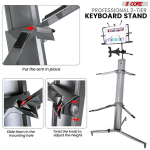 5Core Keyboard Stand Z Style Sturdy Adjustable Electric Piano Riser Holder + Whe