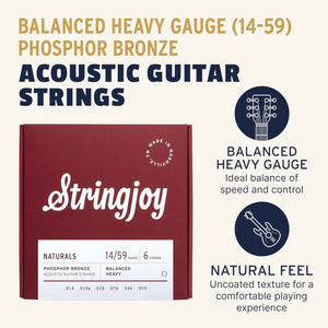 NB1459 Phosphor Bronze Acoustic Guitar Strings, 14-59 Balanced Heavy Gauge, Acoustic Guitar Strings for Clear Tones, Durable Light Guitar Strings, Naturals 6 String Set