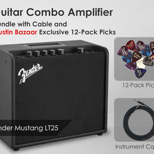 Mustang LT25 Guitar Combo Amplifier Bundle with Cable and Austin Bazaar Exclusive 12-Pack Picks