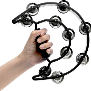 Tambourine Double Row Metal Jingles Hand Held Percussion Half-Moon Tambourines Musical Instrument Gifts for Kids, Adults, Party - Black