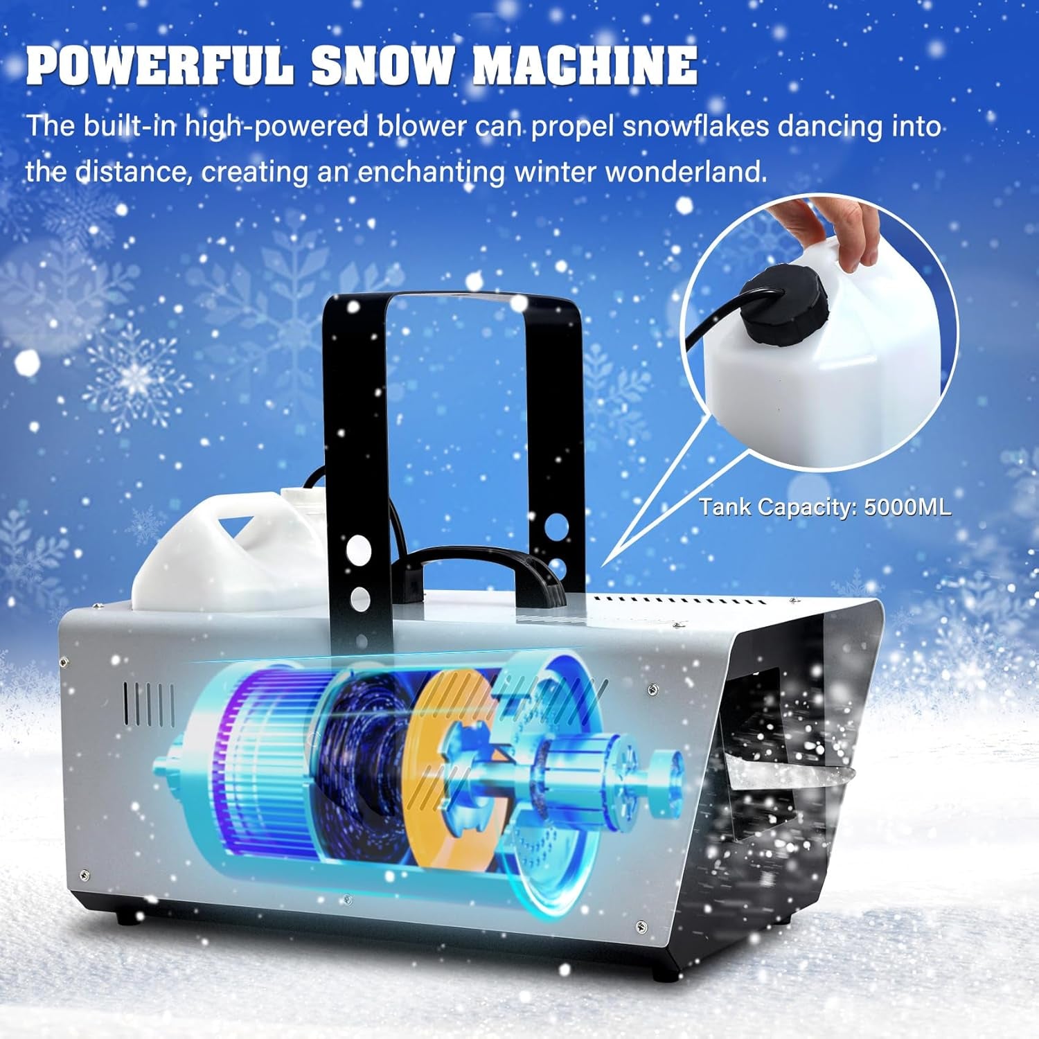 Snow Machine 1500W Snow Making Machine Snowflake Maker for Christmas Wedding Kids Party Stage Effect with Wired Remote Control