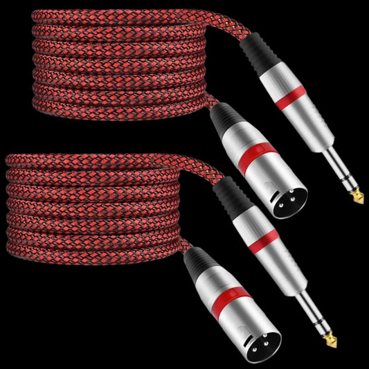 XLR Male to 1/4" TRS Cable Balanced - 6.6FT Quarter Inch Stereo to XLR Microphone Cord Adapter, Nylon Braided, OFC Shielded, Red Color, for Mixer, Monitor Speaker, Audio Interface, 2Pack