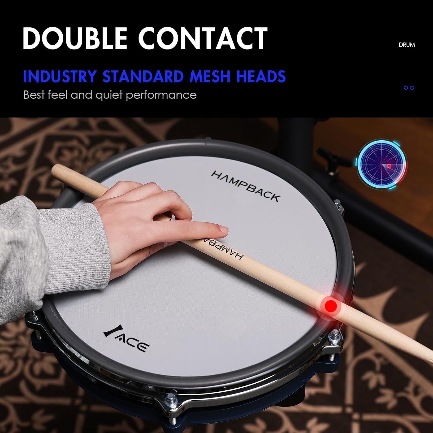 ACE-307 Electric Drum Sets for Beginner with Quite Electronic Drum Mesh Pads, 2 Cymbals W/Choke, 52+20 Drum Kits and 918 Sounds, USB MIDI, Recording Function(5 Pads, 3 Cymbals)