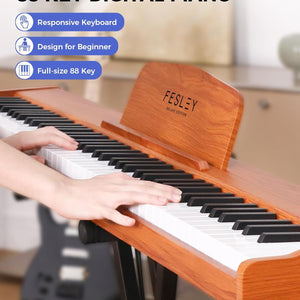 Weighted Piano Keyboard 88 Keys: Full Size Electric Keyboard Piano for Beginners, Portable 88 Key Keyboard with Daul Speaker,Sustain Pedal,Power Adapter,Support Bluetooth,Usb MIDI,FEP300, Brown