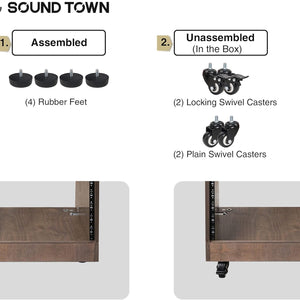 DIY Solid Baltic Birch Plywood Slanted 8U Studio Rack, Weathered Brown, Rubber Feet, Casters (SDRK-8TB)