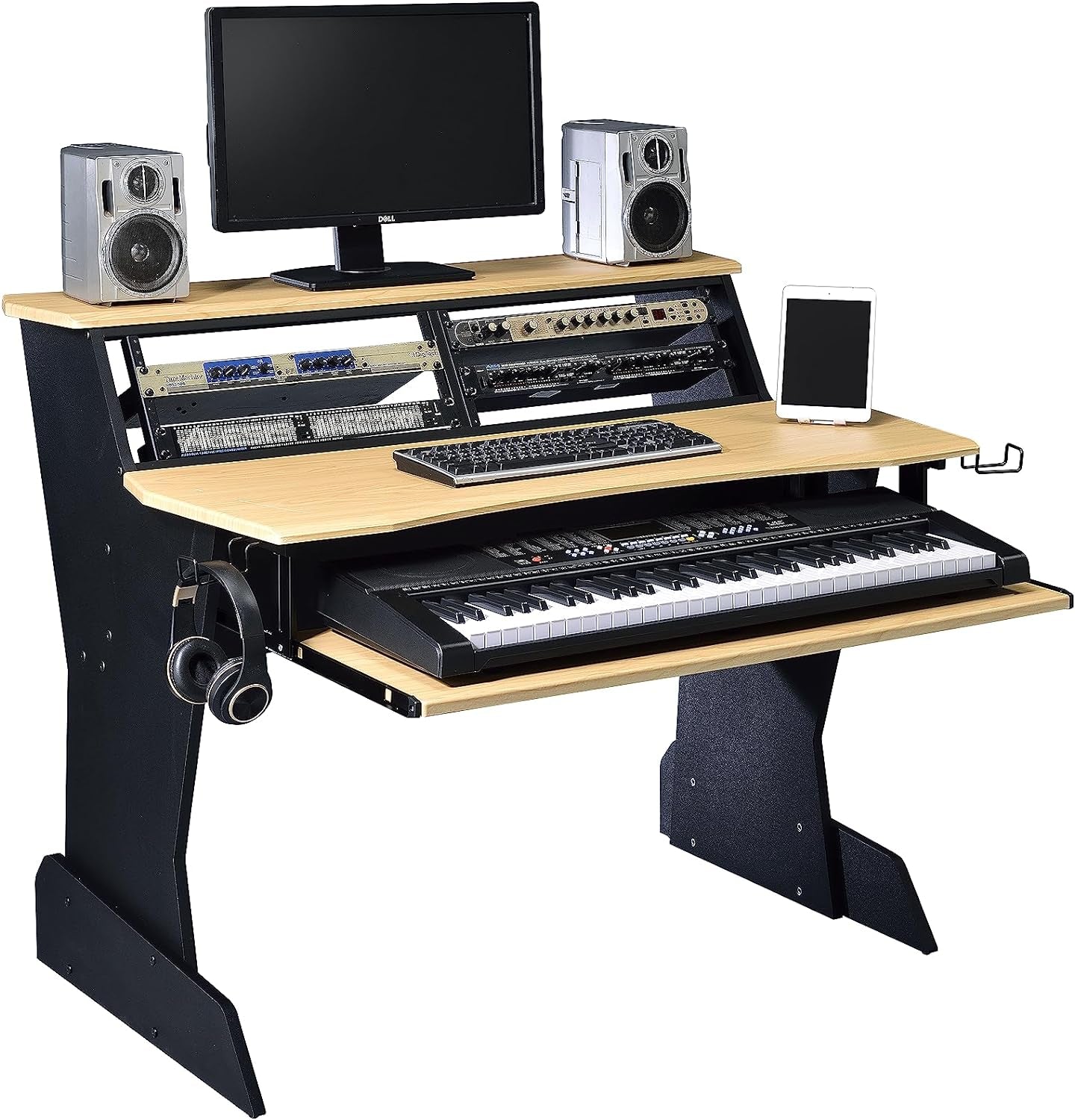 BE200 Series Music Studio Desk Workstation with 2 X 4U Rack (Natural Oak)