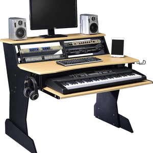 BE200 Series Music Studio Desk Workstation with 2 X 4U Rack (Natural Oak)