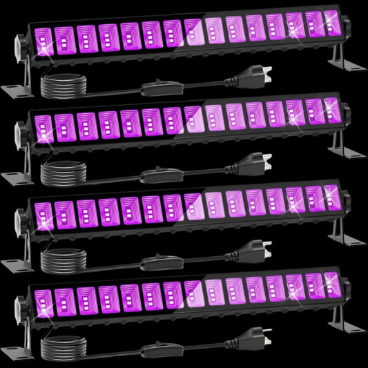 4 Pack LED Black Lights, Blacklight Bars with Plug+Switch+6Ft Cord, Light up 24X24Ftx4, IP66 Waterproof Blacklight for Glow Party, Fluorescent Poster, Body Paint, Halloween Decorations, Bedroom, Stage