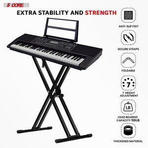 5Core Adjustable Keyboard Stand Electric Piano X Brace Stand Metal Dual Tuberack