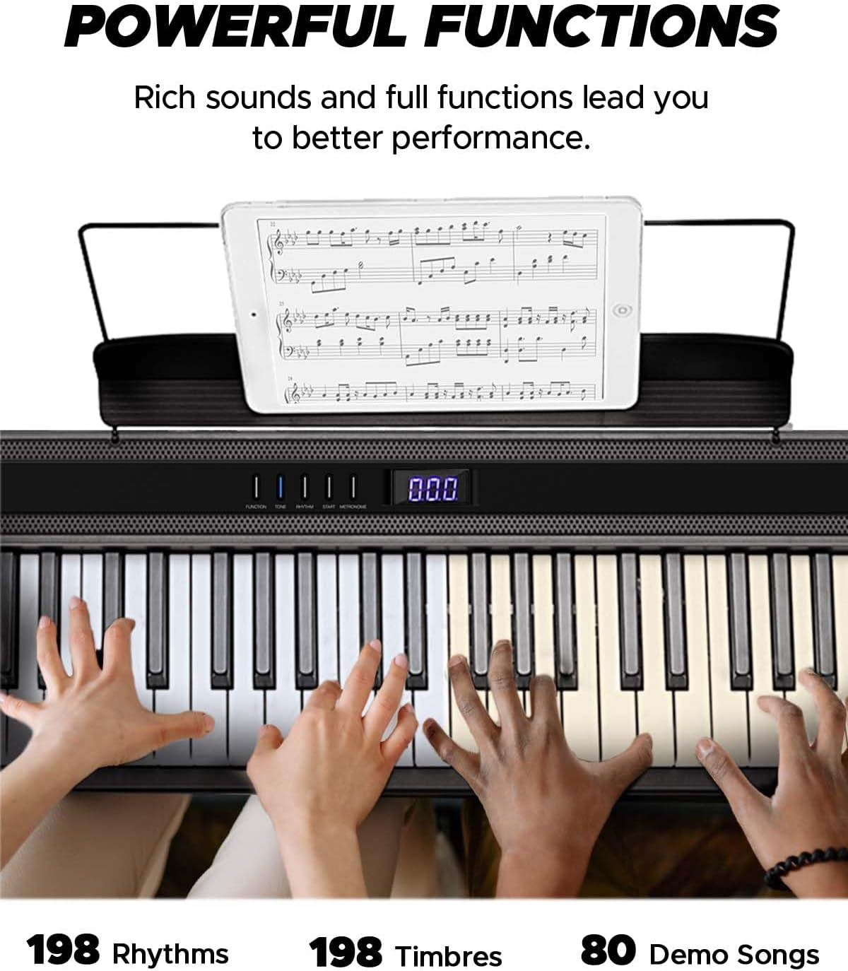 88 Key Piano Keyboard, Compact Bluetooth Digital Piano with Full-Size Semi Weighted 88 Keys, Budget Electric Keyboard Piano with Stand, Piano Pedal, Carrying Bag, Recording/Midi/Usb, Black