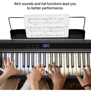 88 Key Piano Keyboard, Compact Bluetooth Digital Piano with Full-Size Semi Weighted 88 Keys, Budget Electric Keyboard Piano with Stand, Piano Pedal, Carrying Bag, Recording/Midi/Usb, Black