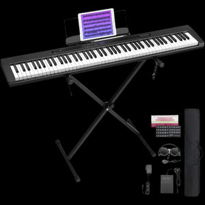 88 Key Piano Keyboard, Compact Bluetooth Digital Piano with Full-Size Semi Weighted 88 Keys, Budget Electric Keyboard Piano with Stand, Piano Pedal, Carrying Bag, Recording/Midi/Usb, Black