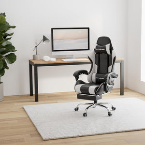 Gaming Chair, Computer Chair with Footrest and Lumbar Support, Height Adjustable Game Chair with 360°-Swivel Seat and Headrest and for Office or Gaming (White)