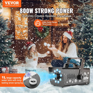 Snow Machine, 800W Snow Making Machine with 9 LED RGB Lights and Remote Control, High Output Snowflake Maker Stage Snow Effect for Christmas, Halloween, Wedding, DJ Parties and Valentine'S Day