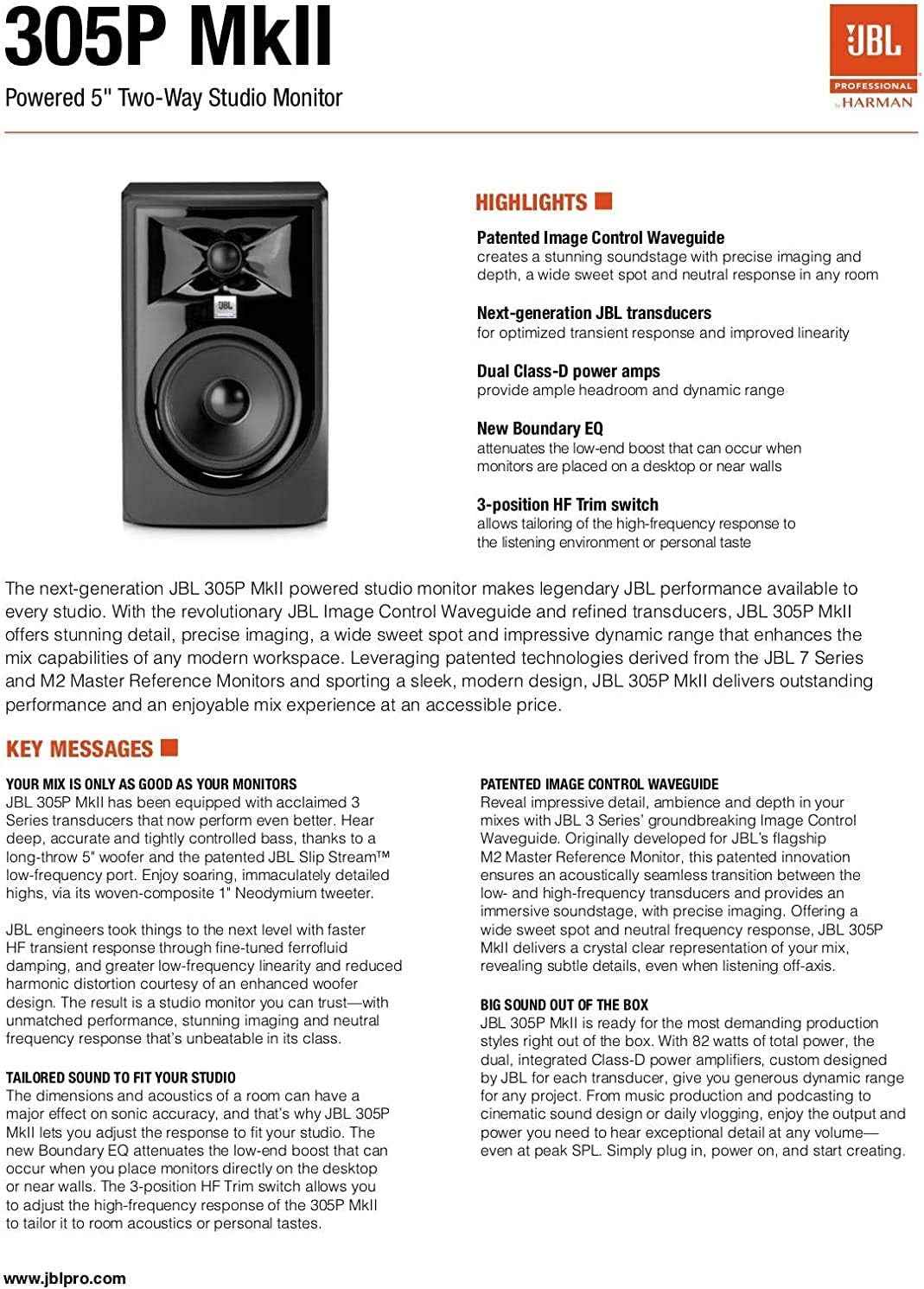 Professional 305P Mkii 5-Inch 2-Way Powered, Active Monitor Speakers for near Field Music Production, Studio Monitor, Desktop Computer, Hi-Fi Audio. Sold as Pair, Black