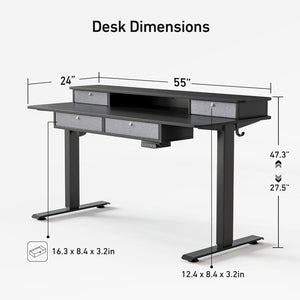 Adjustable Electric Standing Desk with Storage Drawers - 55