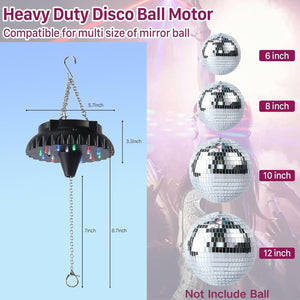 Disco Ball Motor Rotating with Light: Rechargeable Disco Ball Spinner with Remote Adjustable Speed - 18 RGBW LED Light for Hanging Mirror Ball Wedding Party Decor