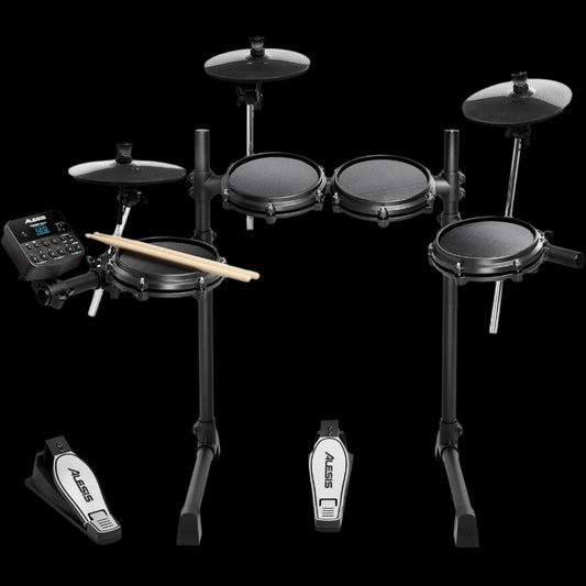 Turbo Mesh Kit – Electric Drum Set with 100+ Sounds, Quiet Mesh Drum Pads, Drum Sticks, Connection Cables, Drum Lessons