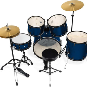 5-Piece Complete Full Size Adult Drum Set with Remo Batter Heads - Blue