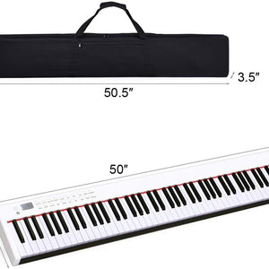 BX-II 88-Key Portable Touch Sensitive Digital Piano, Upgraded Electric Keyboard with MIDI/USB Keyboard, Bluetooth, Dynamics Adjustment, Sustain Pedal, Power Supply, and Black Handbag (White)