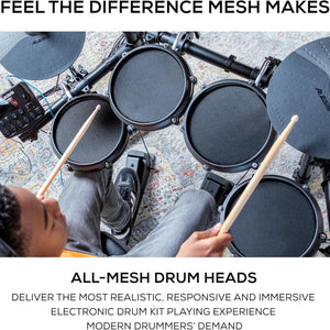 Turbo Mesh Kit – Electric Drum Set with 100+ Sounds, Quiet Mesh Drum Pads, Drum Sticks, Connection Cables, Drum Lessons