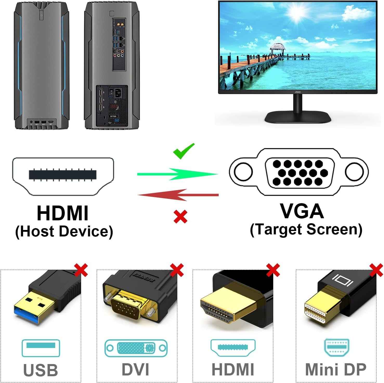 HDMI to VGA Cable 6 Ft