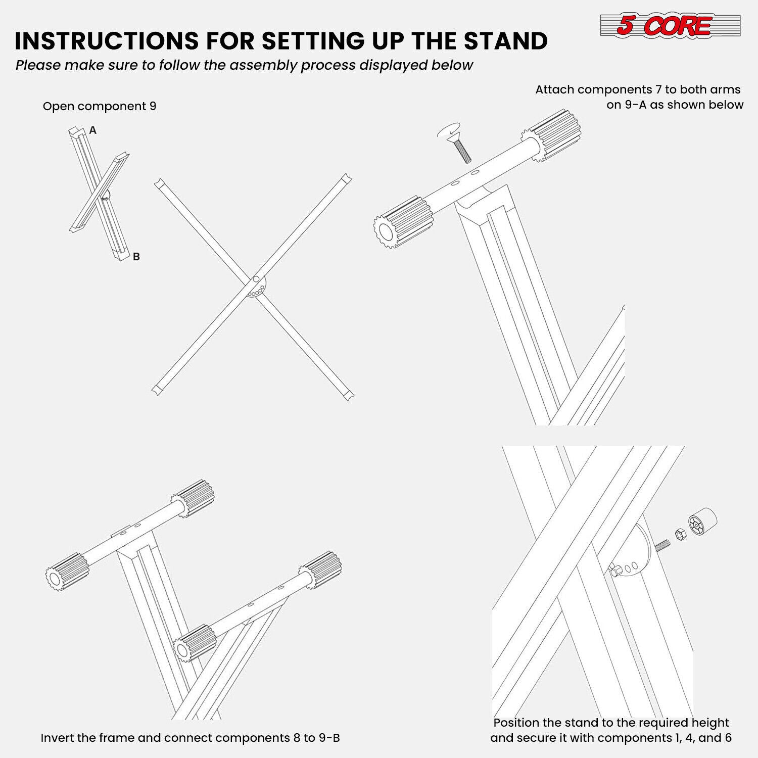 5Core Adjustable Keyboard Stand Electric Piano X Brace Stand Metal Dual Tuberack