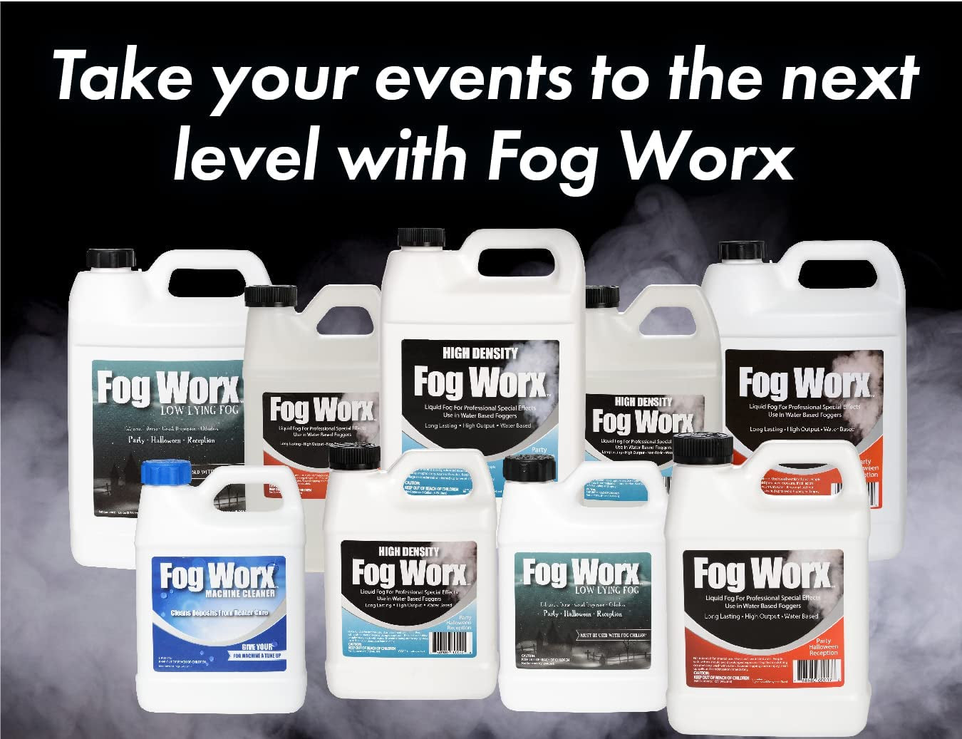 Fogworx Extreme High Density Fog Juice Gallon - Long Lasting, High Output, Odorless Water Based Fog Machine Fluid - for 400 Watt to 1500 Watt Machines