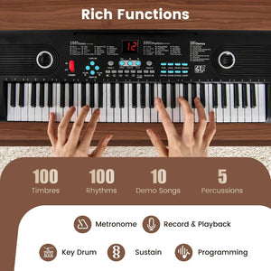 61 Key Keyboard Piano, Electric Digital Piano Keyboard with Microphone, Music Stand, Keynote Stickers & Carrying Bag, Portable Keyboard Piano for Beginners Adults