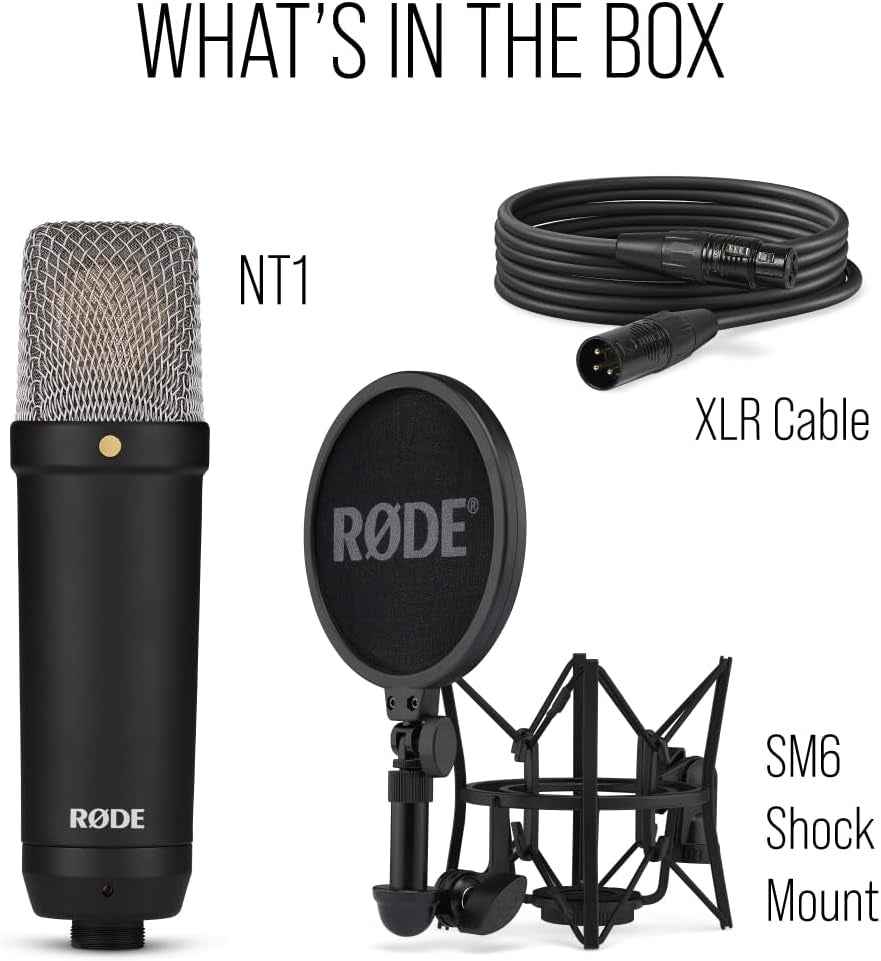 RØDE NT1 Signature Series Condenser Microphone W/ SM6 Shockmount & Pop Filter (Black)