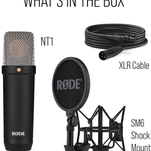 RØDE NT1 Signature Series Condenser Microphone W/ SM6 Shockmount & Pop Filter (Black)