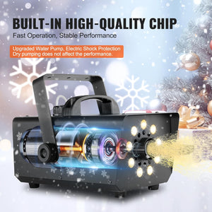 Snow Machine, 800W Snow Making Machine with 9 LED RGB Lights and Remote Control, High Output Snowflake Maker Stage Snow Effect for Christmas, Halloween, Wedding, DJ Parties and Valentine'S Day