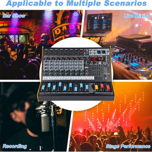 Mixers Audio 9 Channel Mixer, Dj Mixer Board Mixer Audio Bluetooth MP3 Mixer for Music with 99 Kinds of DPS Digital Effects, Usb Audio Mixer for Karaoke Speakers