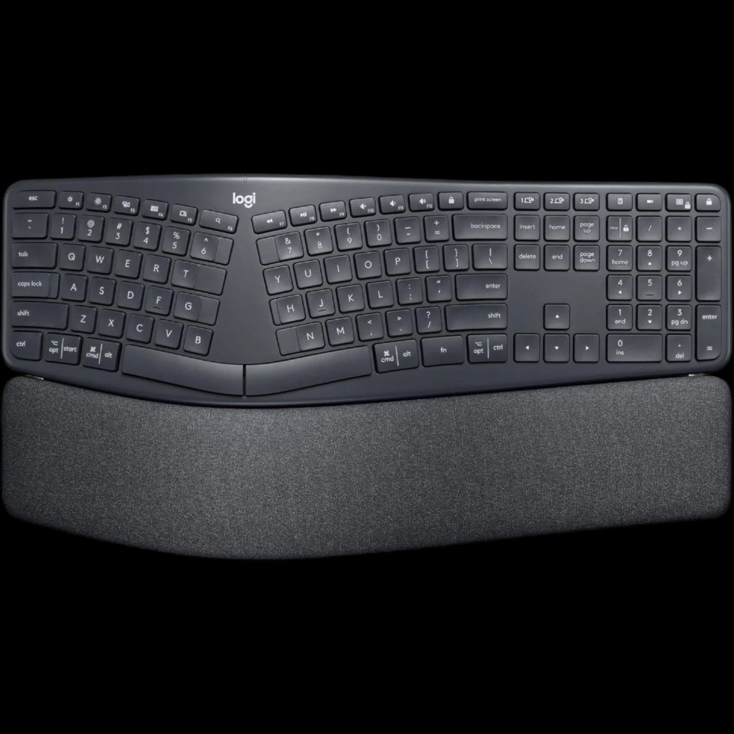 ERGO K860 Wireless Ergonomic Keyboard - Split Keyboard, Wrist Rest, Natural Typing, Stain-Resistant Fabric, Bluetooth and USB Connectivity, Compatible with Windows/Mac, Black