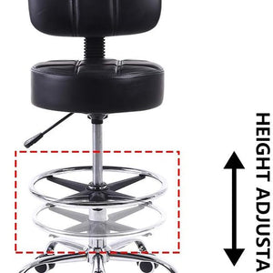 Swivel round Rolling Stool PU Leather with Adjustable Foot Rest Height Adjustable Task Work Drafting Chair with Back (Black)