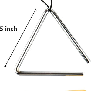 Triangle Hand Percussion with Striker, Rhythm Steel Triangles Music Instrument (5 Inch)