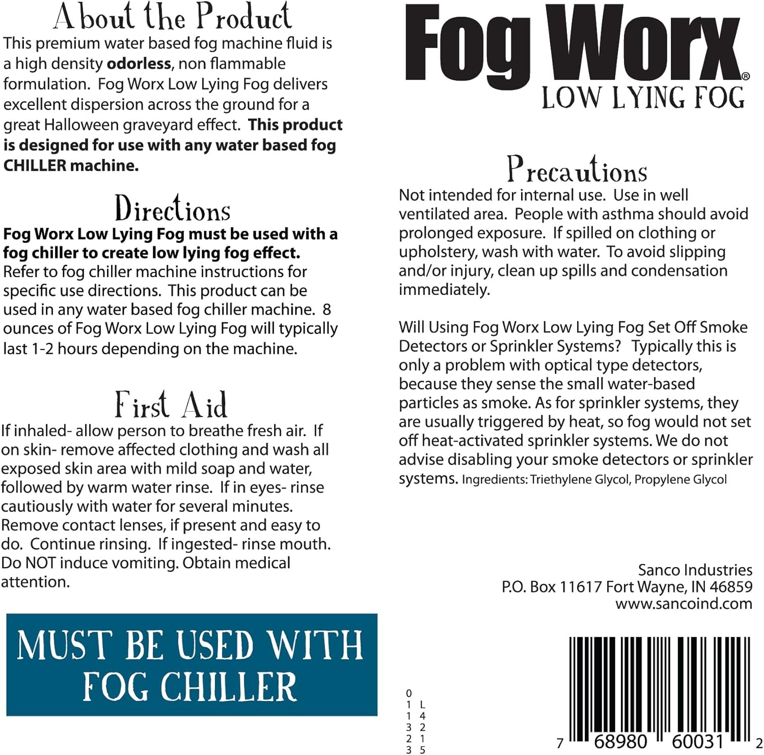 Fogworx Low Lying Fog Juice, Low Lying Indoor-Outdoor Fog, Designed Fog Chillers, Ground Foggers and Low Lying Fog Generators, 1 Gallon