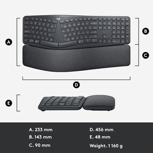 ERGO K860 Wireless Ergonomic Keyboard - Split Keyboard, Wrist Rest, Natural Typing, Stain-Resistant Fabric, Bluetooth and USB Connectivity, Compatible with Windows/Mac, Black